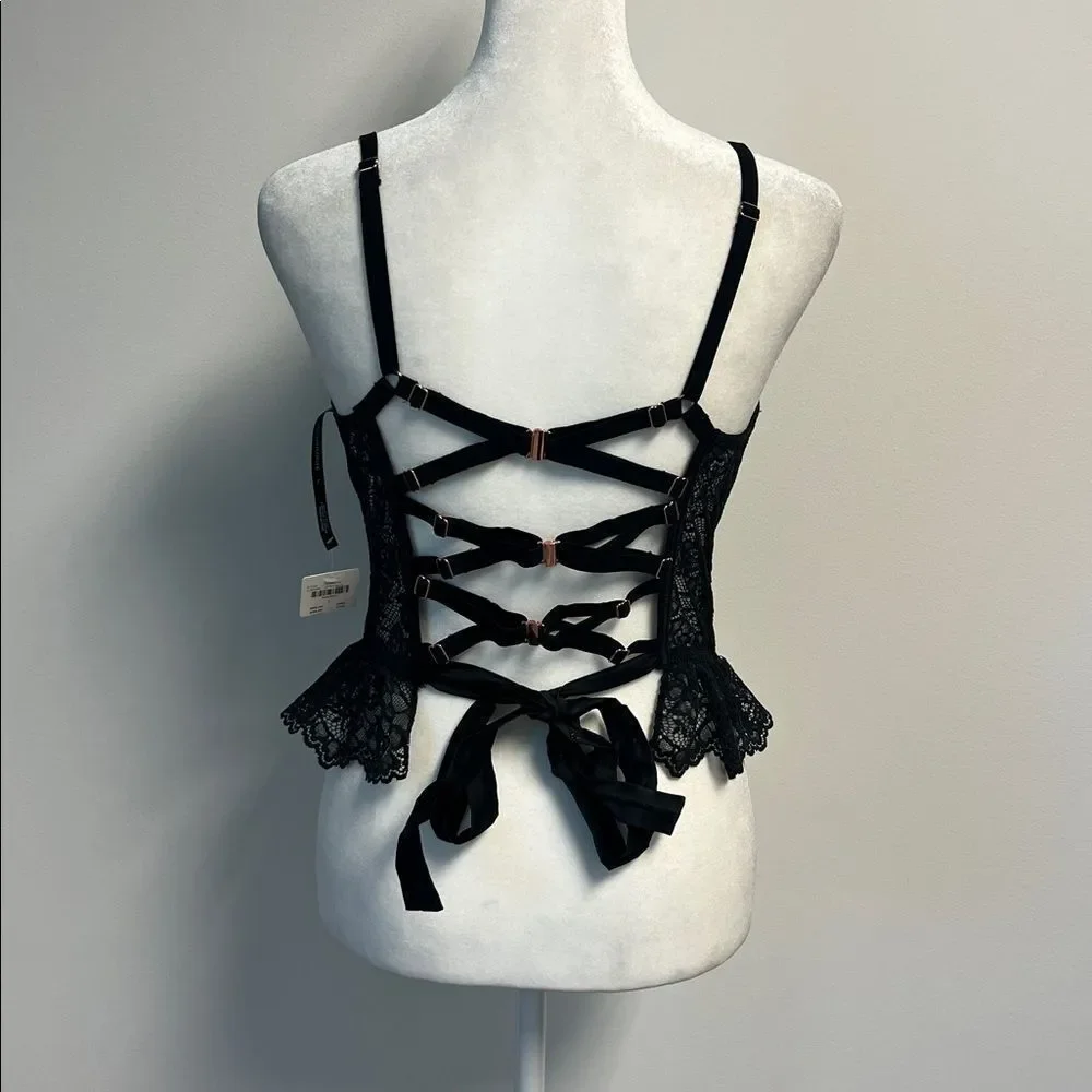 Anthropologie Lace Scallop Corset Tank Black L - Picture 4 of 10